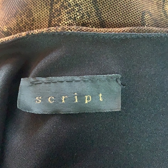 Script Brown Floral Glittery Print Long Sleeve Semi-Sheer blouse - Picture 8 of 10